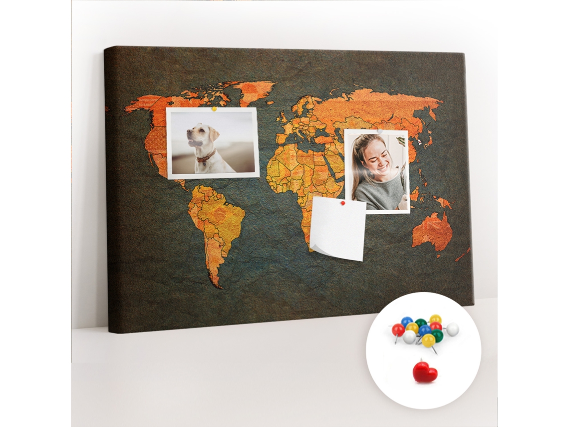 Painel De Cortiça Para Parede Mapa-múndi Para O Quarto Das Crianças Espelharte (60x40 Cm)