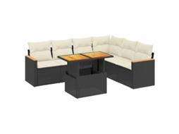 Conjunto de 7 Sofás para Jardim com Almofadões Vime Pe Preto MAISON EXCLUSIVE (7 pcs)