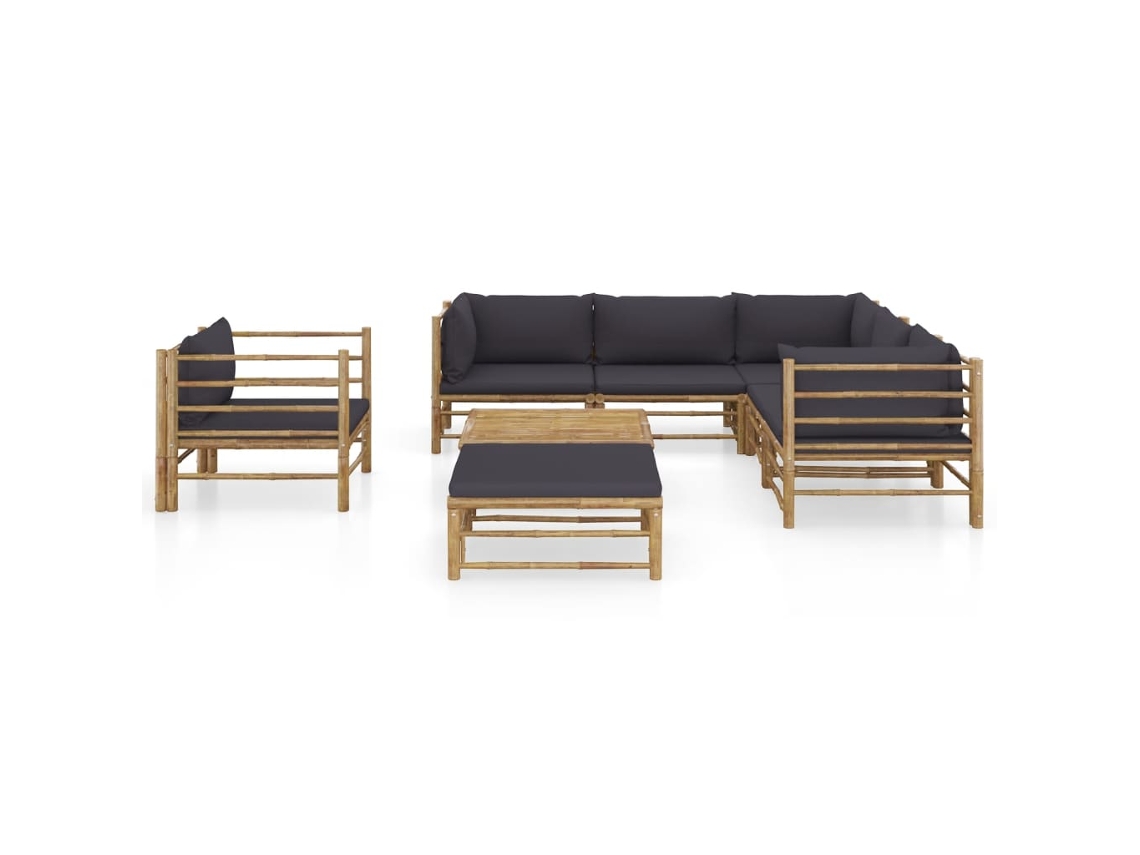 Maison Exclusive - 8 Pcs Conj. Lounge Jardim Em Bambu C/ Almofadões Cinza-escuro