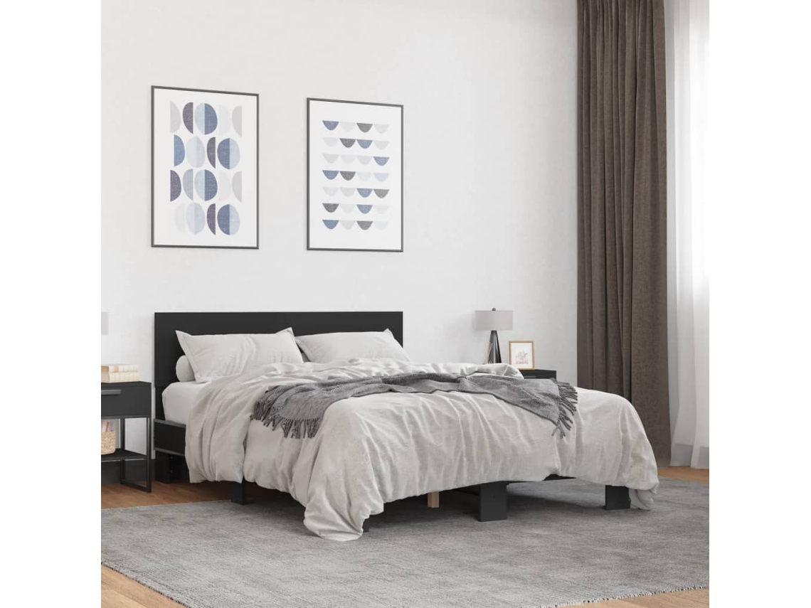 Vidaxl Estrutura De Cama 140x190 Cm Derivados De Madeira/metal Preto