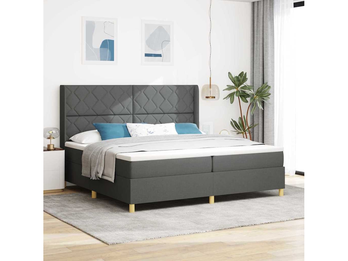 Vidaxl Cama Box Com Fitas Led Cinzeto 200 X 200 Cm Tecido