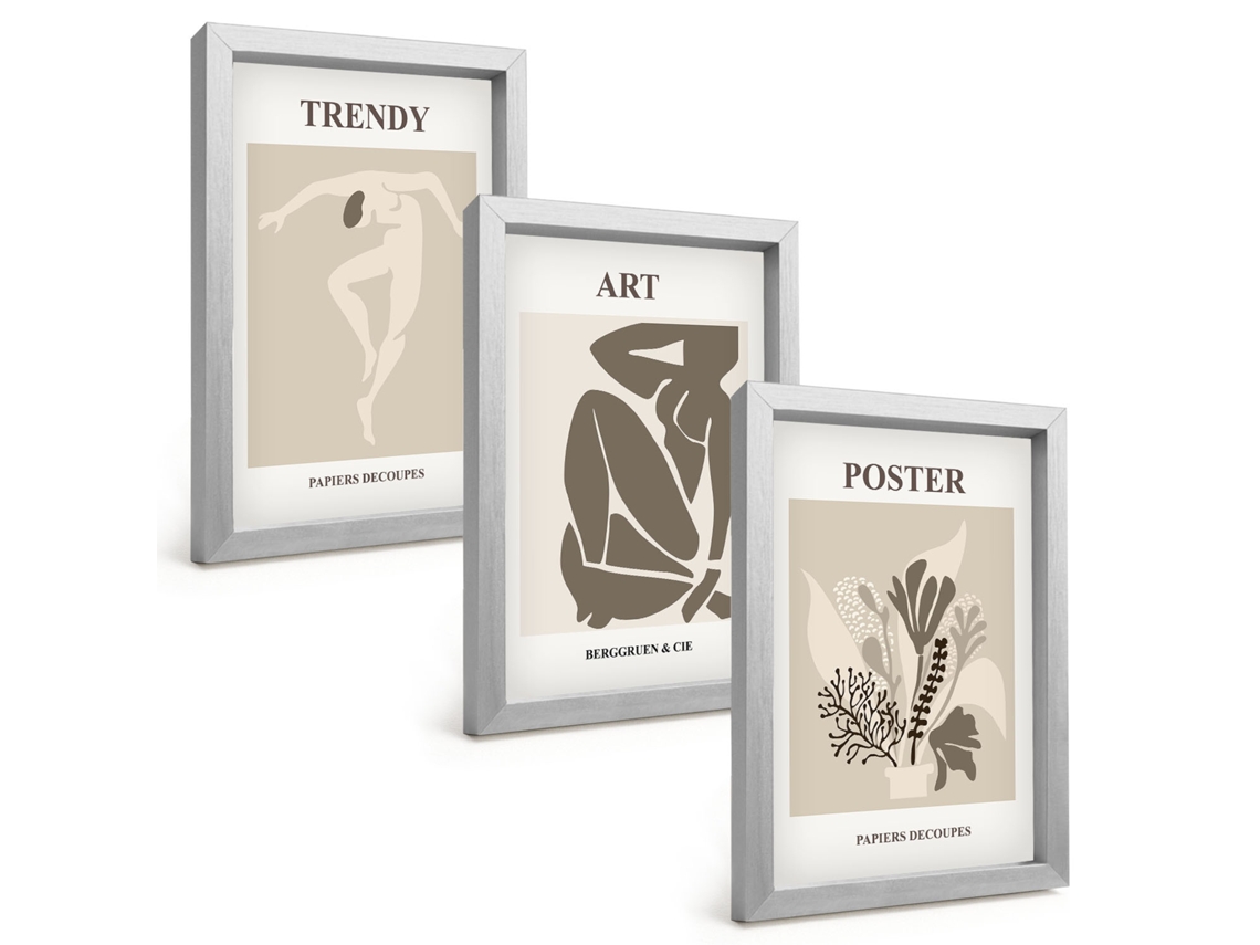 Composição De Quadrosfiguras De Plantas Por Matisse Moldura Prateada Imagens Para Um Quarto Infantil Espelharte (3 Peças 20x30 Cm)