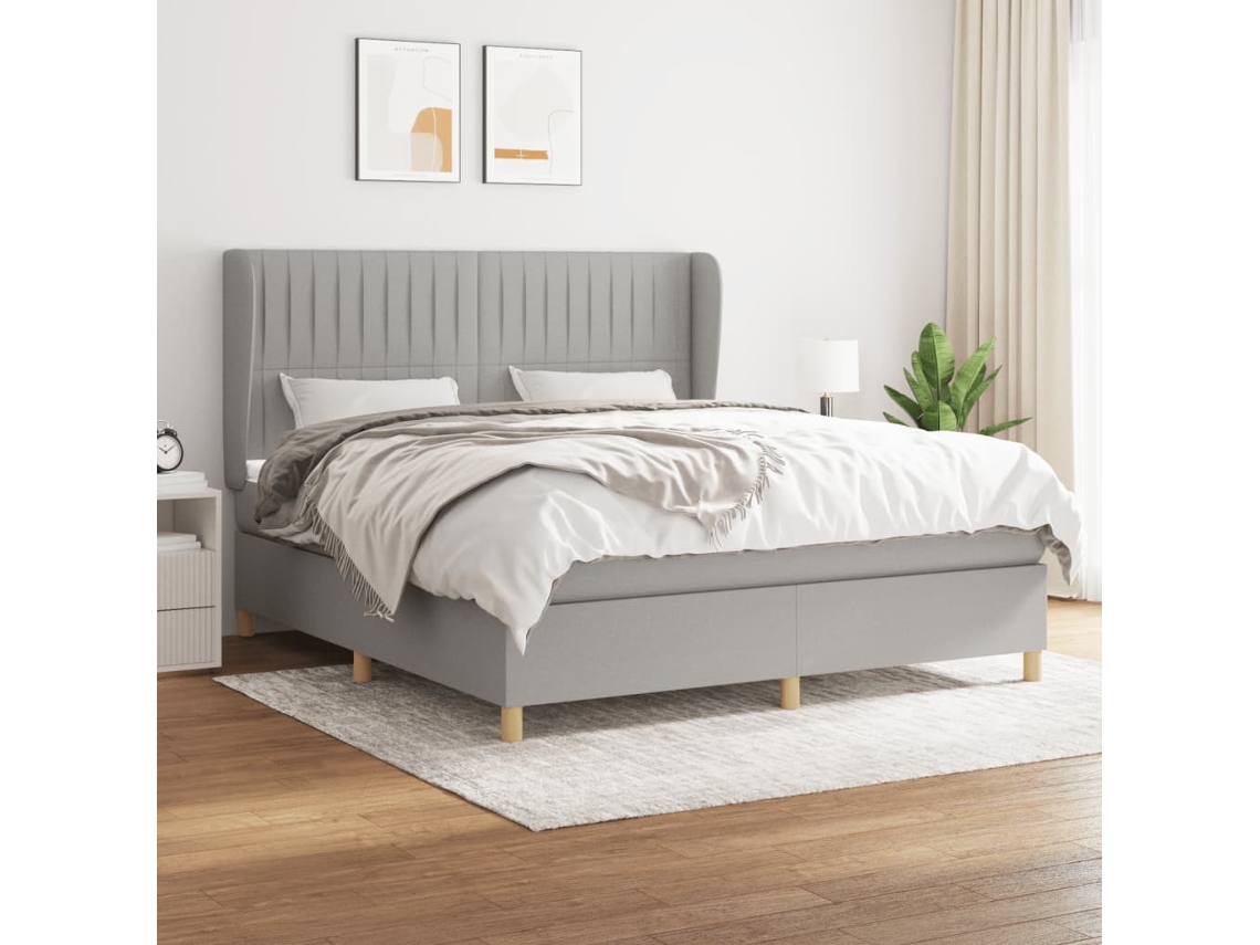 Cama Com Molas/colchão 160x200 Cm Tecido Cinzento-claro