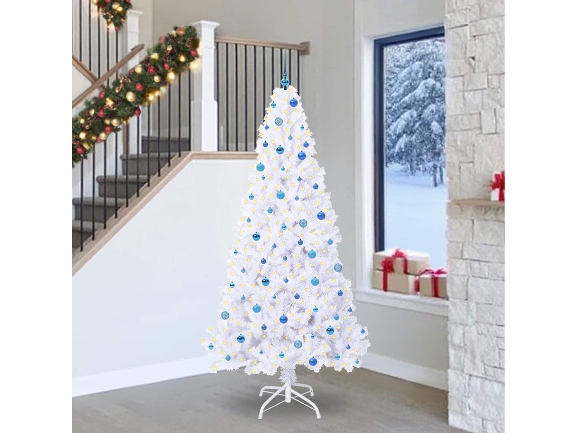 Vidaxl Árvore De Natal Artificial Com 300 Leds Branco 240 Cm Pvc E Aço