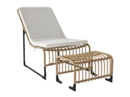 Poltrona Externa com Apoio para os Pés. Almofada Acolchoada e Estrutura de Aço com Rattan Sintético Durável 93x65x80 Cm Bege Ge