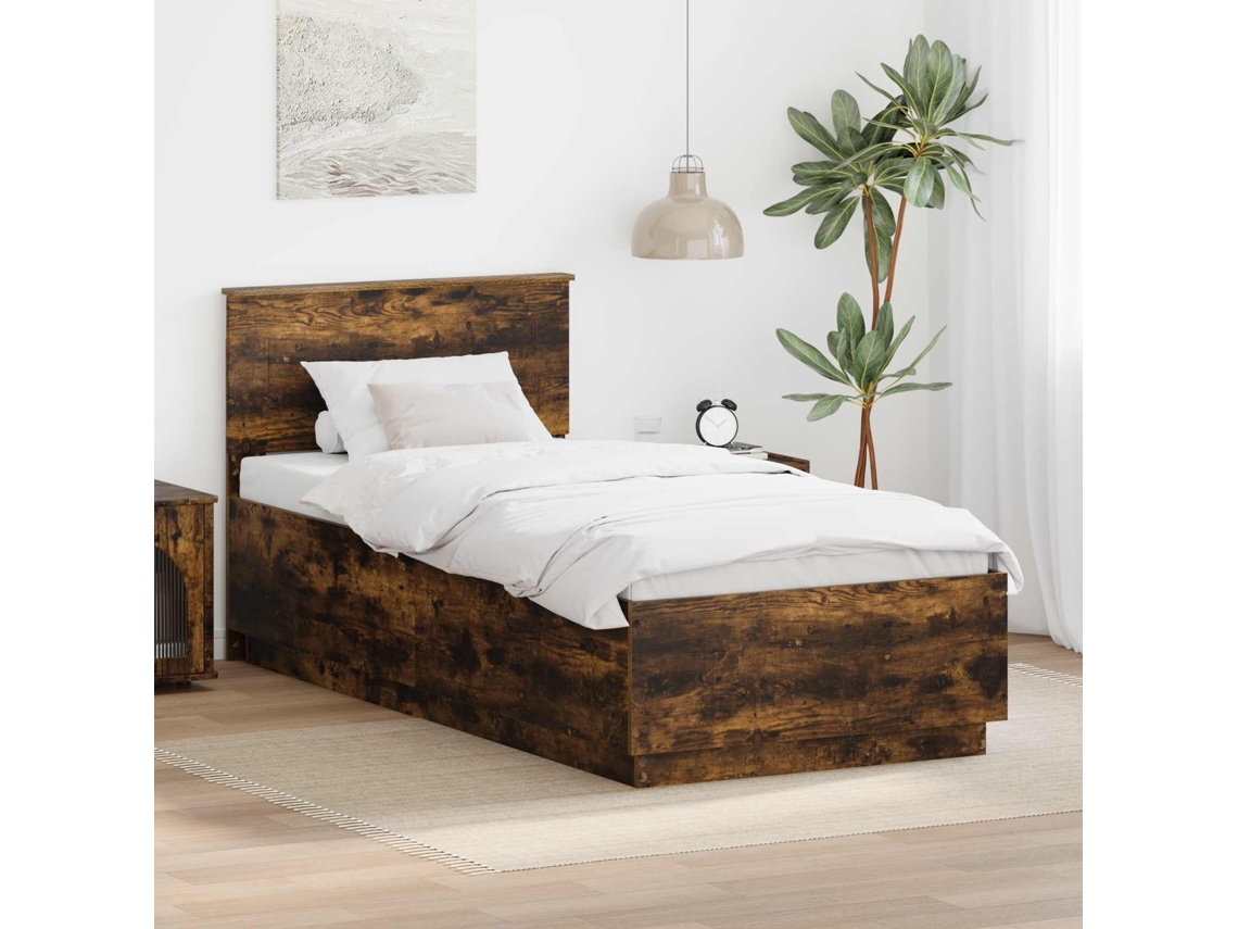 Vidaxl Estrutura da Cama com Fitas Led Carvalho Defumado 100 X 200 Cm