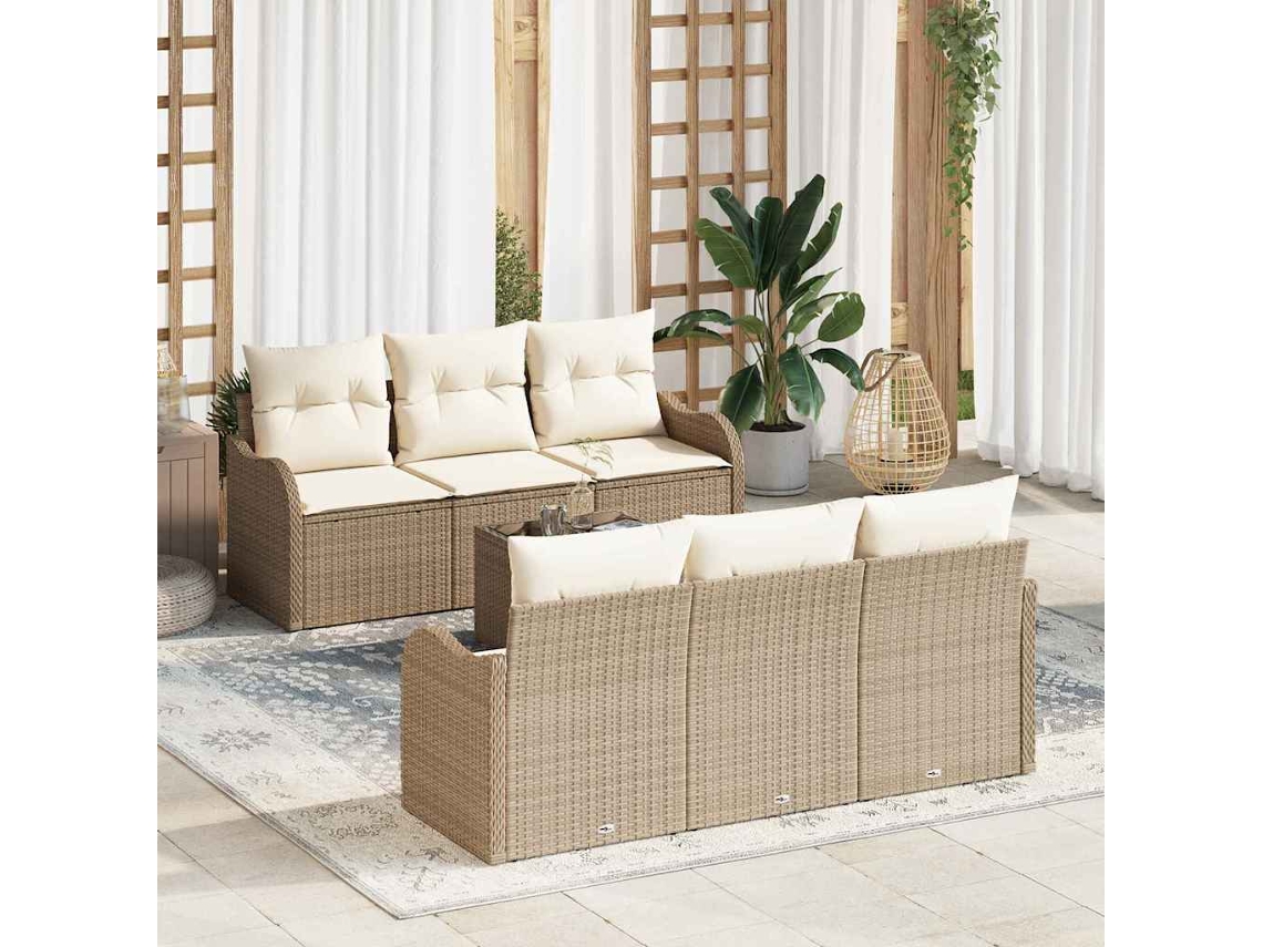 Vidaxl Conjunto De Sofá De Jardim 7 Unid. Bege Vime Pe