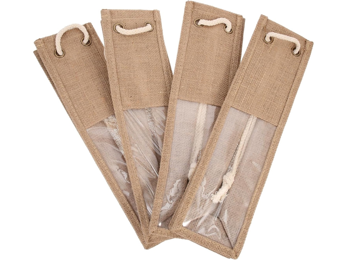 Conjunto de 4 Sacolas Juta para Vinho, Portáteis com Alta Capacidade Tinto, Embalagem Presente em CHABERLU