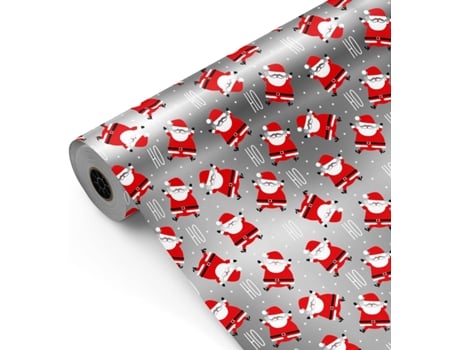 Rolo De Embrulho Para Presente, Rolo Grande 62cm X 100m Natal Santa Ho Ho Prata • Ideal Para Lojas, Empresas, Lojas Fiesta Paper