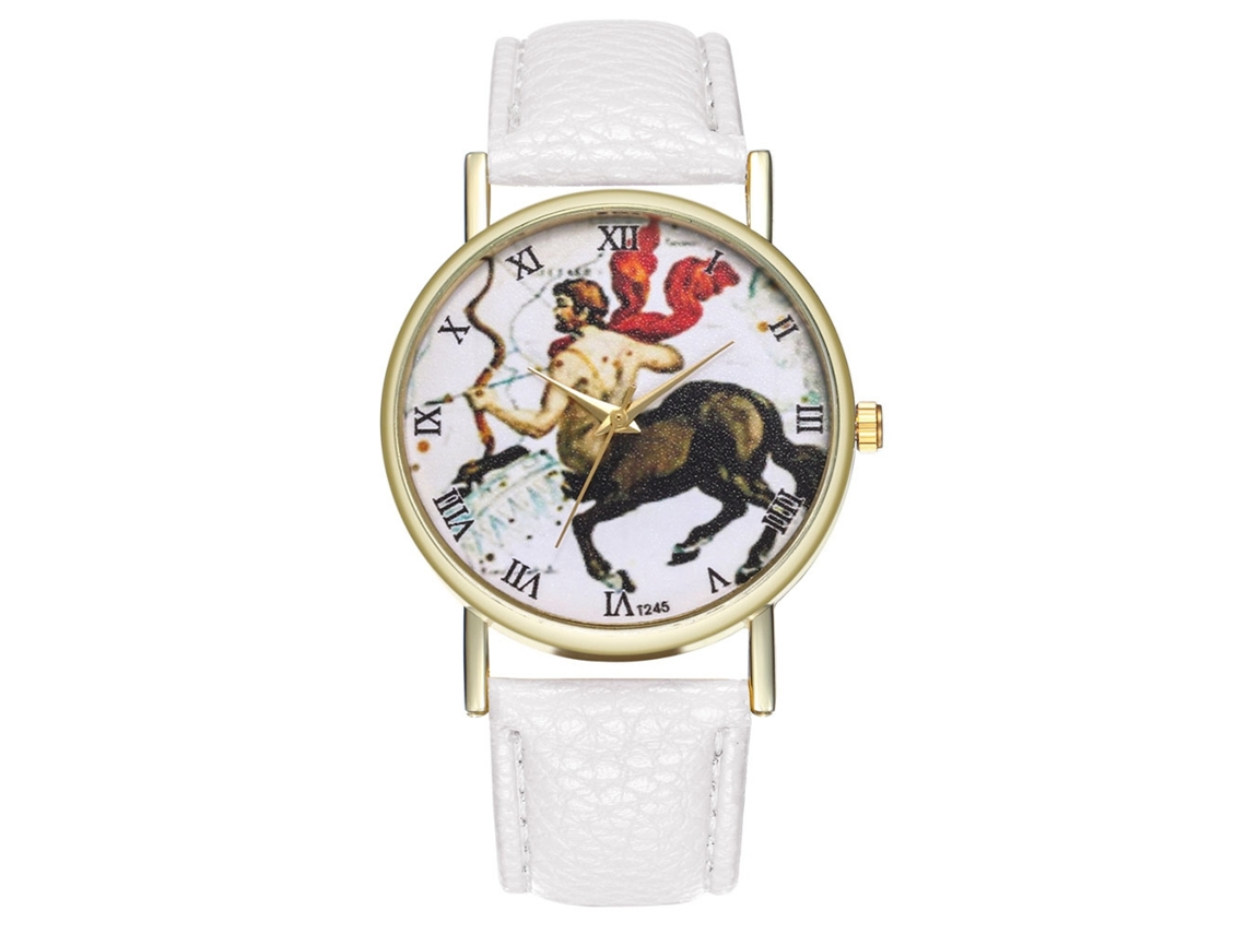 Relógio de Quartzo com Pulseira de Couro Estilo Simples Universal Centaurus Padrão Dial Branco para Estudante