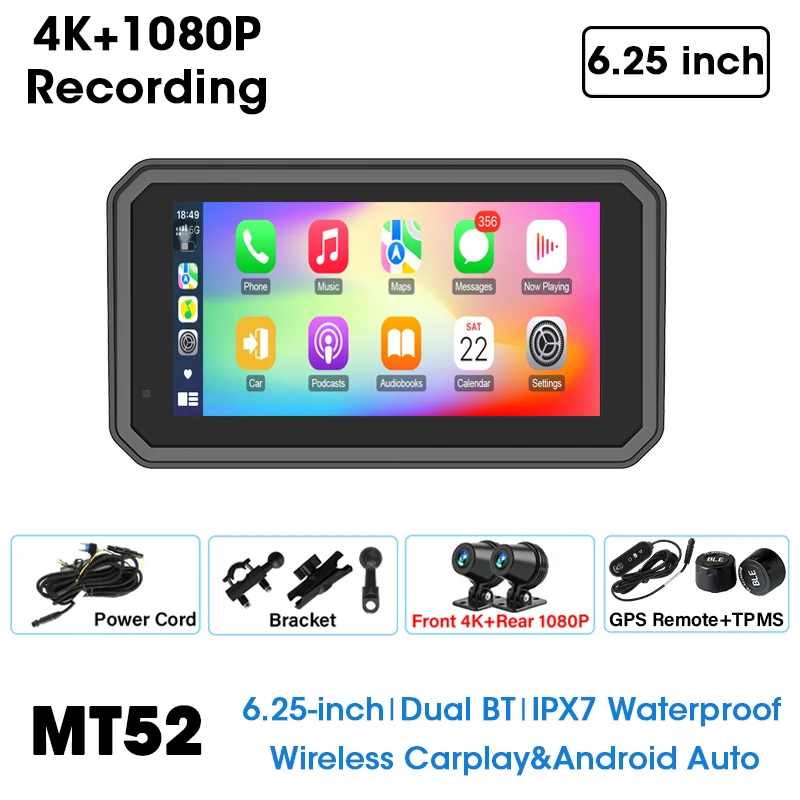 Sistema De Navegação Para Motocicletas (dvr-gps-tpms) De 6,25 Polegadas, 4k Carplay, À Prova D'água.
