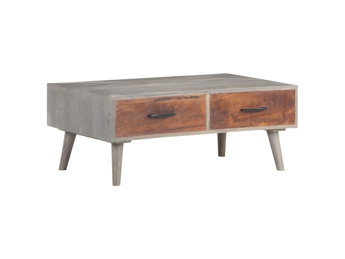 Vidaxl Mesa De Centro 100x60x40 Cm Mangueira Maciça Áspera Cinzento