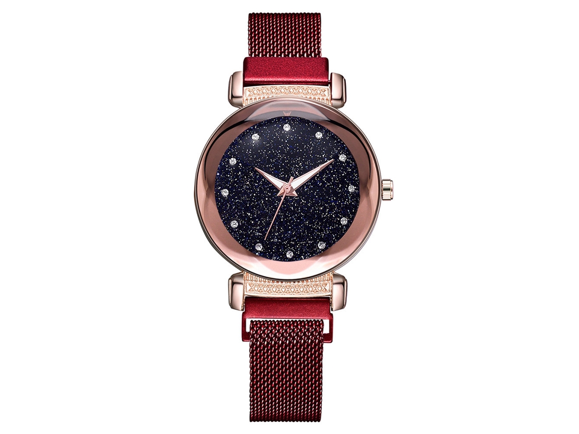 Relógio de Pulso Feminino Casual de Quartzo com Pulseira de Liga e Cristais (vermelho)