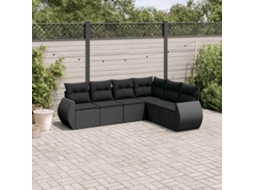 Vidaxl 6 Pcs Conjunto Sofás De Jardim C/ Almofadões Vime Pe Preto