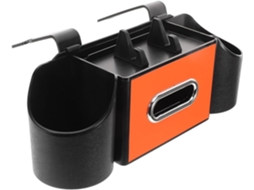Organizador para banco traseiro de carro com porta-moedas e suporte para lentes.