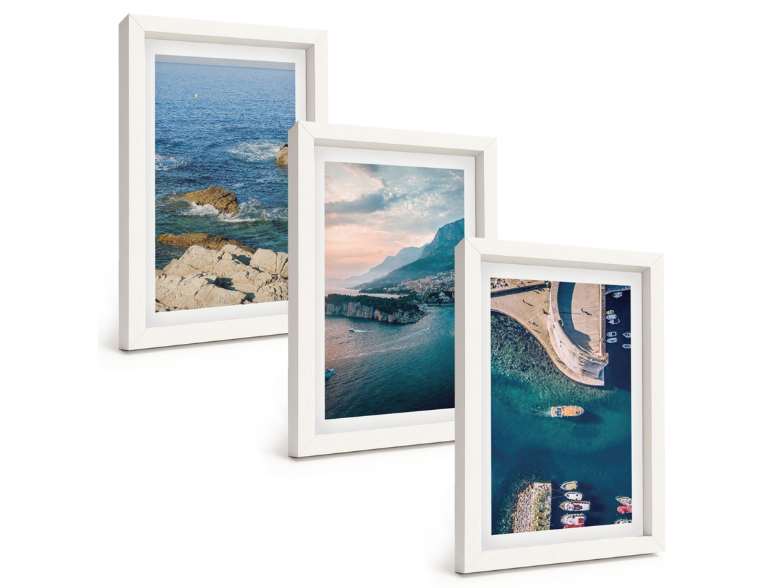 Conjunto De Pinturas Vistas Para O Mar, Penhascos, Portos Moldura Branca Quadros Para A Sala De Estar Espelharte (3 Peças 20x30 Cm)
