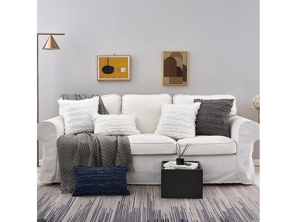 Capas De Almofadas Brancas Para Cadeiras De Sofá, Capas De Almofadas Decorativas De Algodão E Linho, 20 X 20 Polegadas, Conjunto De 2