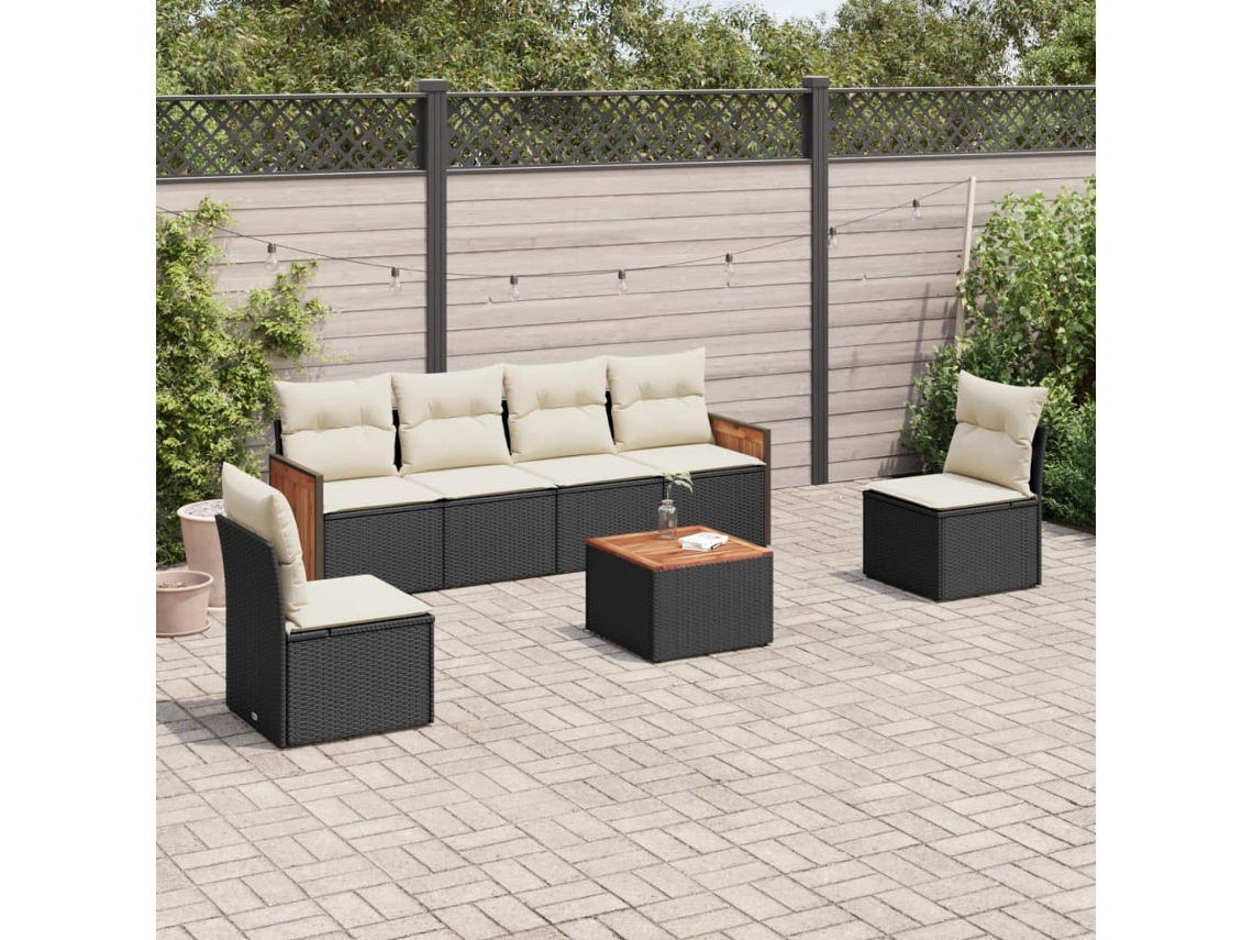 Vidaxl 7 Pcs Conjunto De Sofás P/ Jardim C/ Almofadões Vime Pe Preto