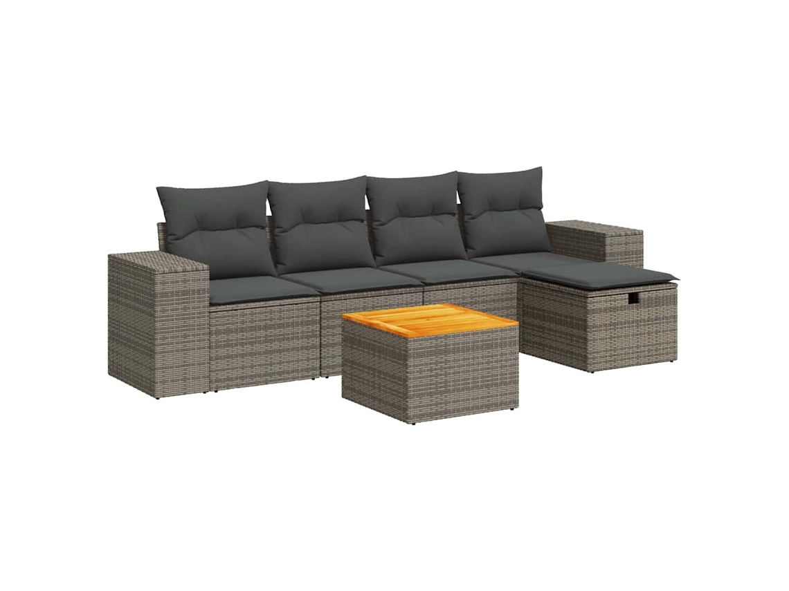 Conjunto de 6 Sofás de Jardim com Almofadões Vime Cinzento MAISON EXCLUSIVE (80x200 cm)