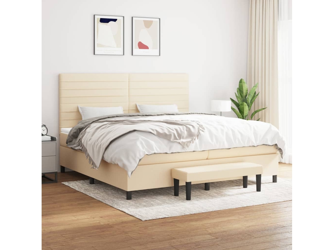 Vidaxl Cama Com Molas/colchão 200x200 Cm Tecido Cor Creme