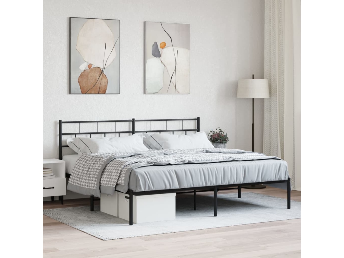 Vidaxl Estrutura De Cama Em Metal Com Cabeceira 180x200 Cm Preto