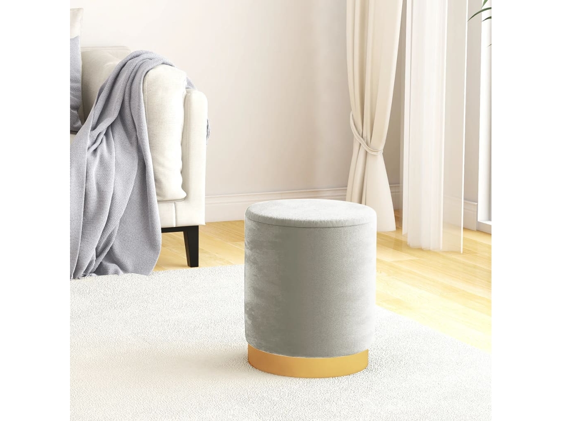 Vidaxl Banqueta Com Arrumação Redonda Veludo 31 X 37 Cm Cinzento-claro