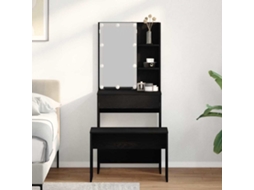 Vidaxl Conjunto De Mesa De Maquiagem Com Led 2 Unid. Carvalho Preto