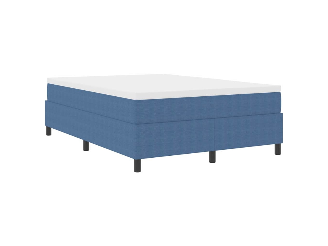 Maison Exclusive - Cama Box Azul E Branco 160 X 200 Cm Tecido De Veludo Cotele