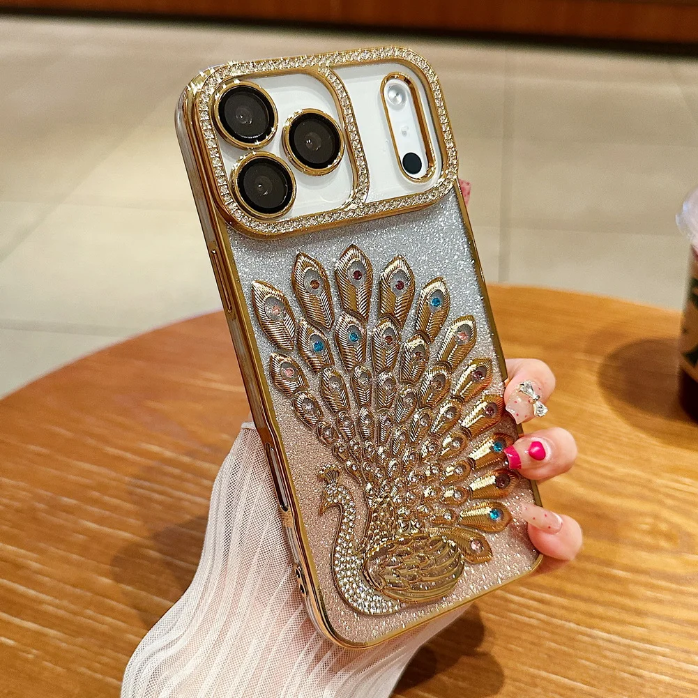 Capa Para Celular Com Anel De Lente Com Glitter E Moldura Banhada A Ouro (gold 15promax).