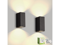 Lâmpada De Parede Externa Ip65,2 Unidades,preto,alumínio,4x6w,gu10,550lm,2700k,branco Quente,ideal Para Jardim,terraço,garagem Btforus