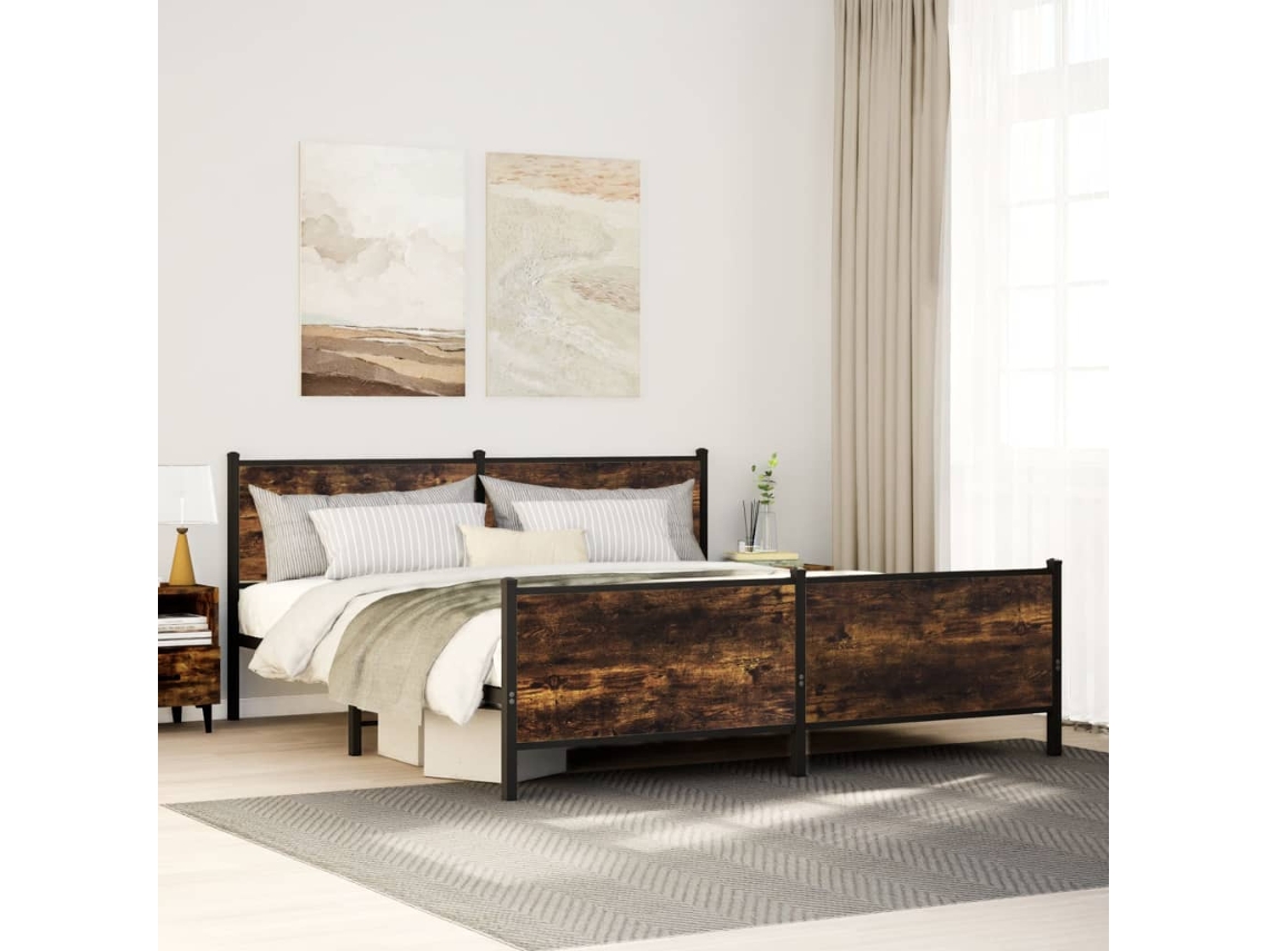 Vidaxl Estrutura De Cama Sem Colchão 183x213cm Metal Carvalho Fumado