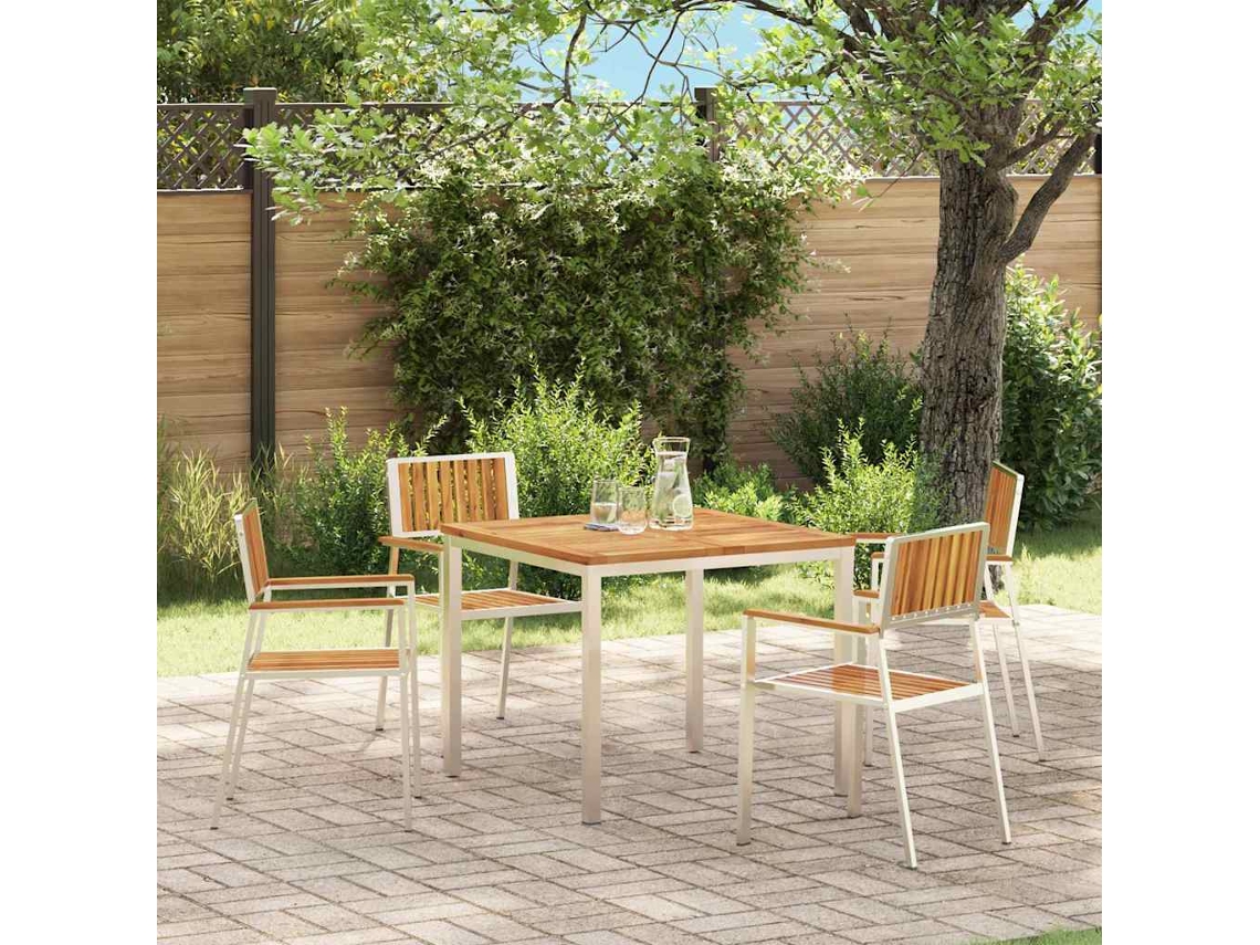 Vidaxl Cadeira De Jardim 4 Pcs Madeira Acácia Maciça E Aço Inoxidável