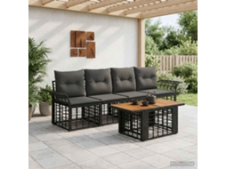 Vidaxl Conjunto De Sofá De Jardim 5 Unid. Preto E Cinza Escuro Vime Pe
