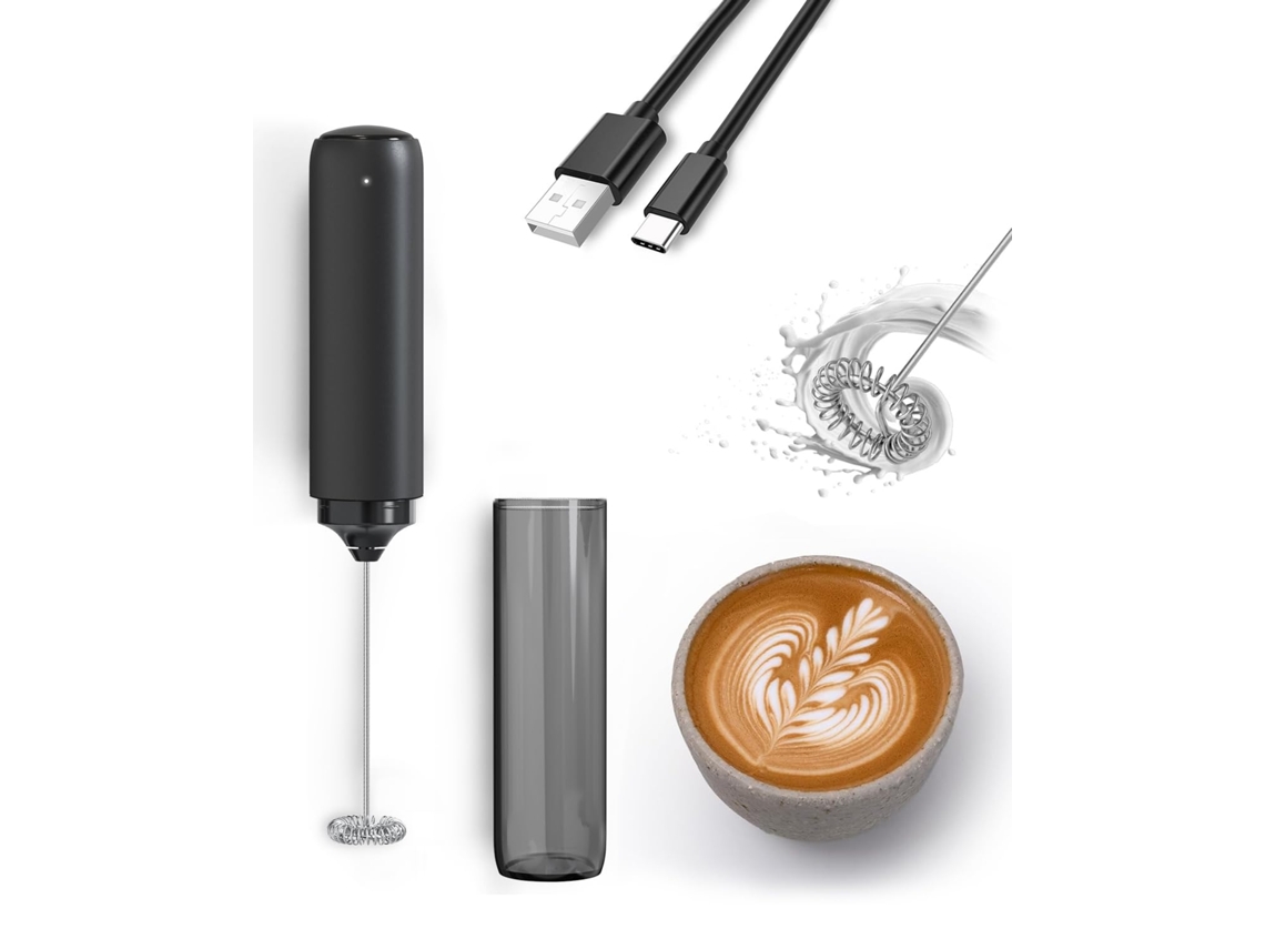 Espumador de leite elétrico, recarregável via USB, para café, latte, cappuccino e chocolate quente AQUAFORGE