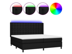 Cama Box Spring com Colchão e Led Tecido Preto MAISON EXCLUSIVE (200x200 cm)