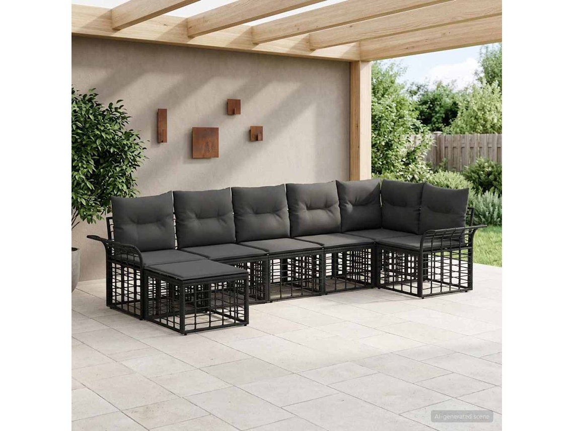 Vidaxl Conjunto de Sofás para Exterior 7 Pcs Preto e Cinza Escuro