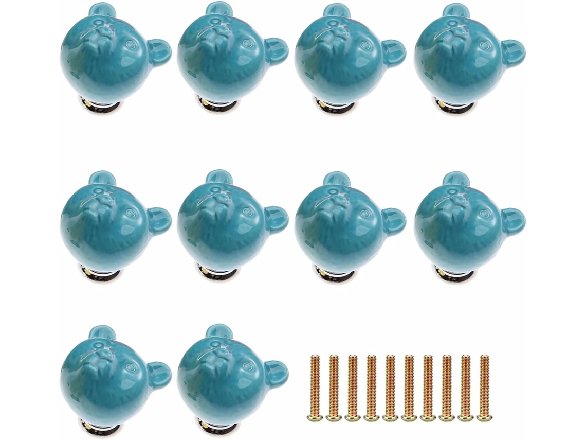 Conjunto De 10 Puxadores Cerâmica Em Formato Cabeça Urso Para Armários, Material Moderno, Fáceis De Instalar, Ideais