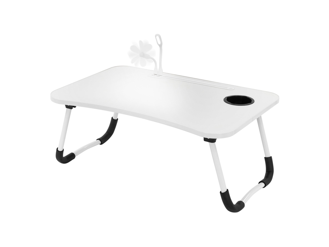 Mesa Para Computador Portátil Com Portas Usb Dobrável 60X40 Cm Branco Em Mdf Incl. Lâmpada Usb E Ventoinha ML-DESIGN