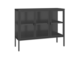 Aparador Borshavisa com 3 portas de vidro transparente, 80x100x35 cm, Preto [EN.CASA]