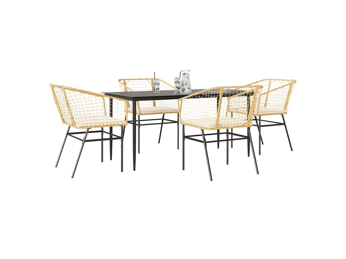 Vidaxl Conjunto Jantar Jardim 5 Peças Almofadas Vidro Vime Pe Castanho