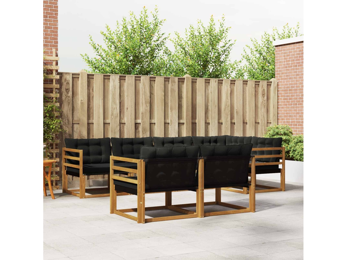 Vidaxl Conjunto De Sofás Para Exterior 7 Unid. Natural E Preto