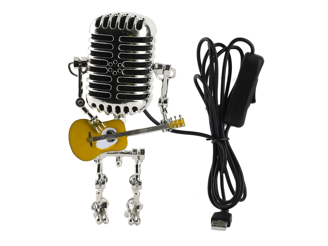 Lâmpada Mesa Robô Microfone Vintage Usb Alumínio Amarelo