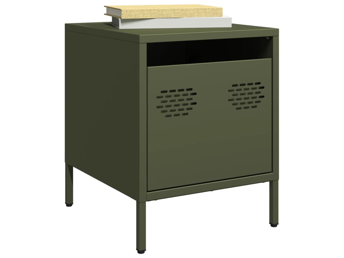 Vidaxl Mesas De Cabeceira 2 Pcs 35x39x43,5 Cm Aço Verde-azeitona