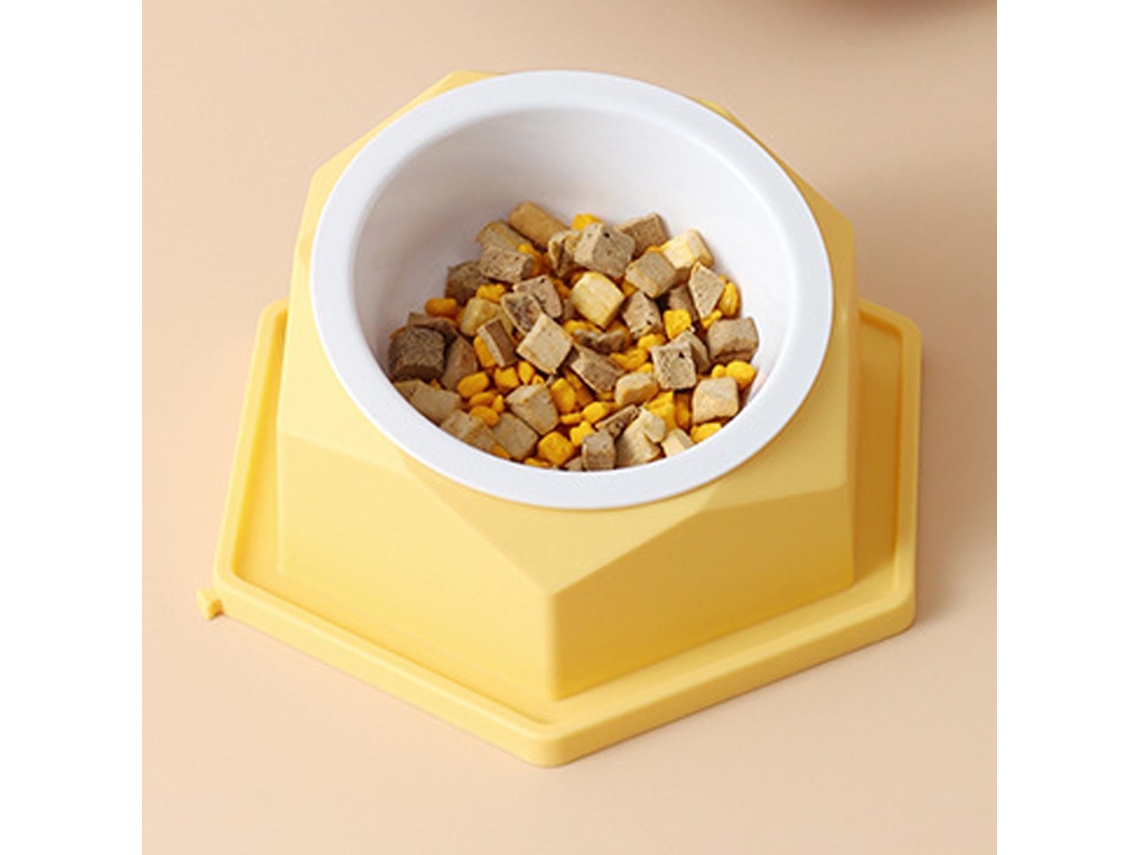 Tigela Hexagonal Elevada de Plástico para Ração de Gatos, Inclinada, À Prova de Derramamento, Ideal para Uso Doméstico, na Cor Amarela AQUAFORGE