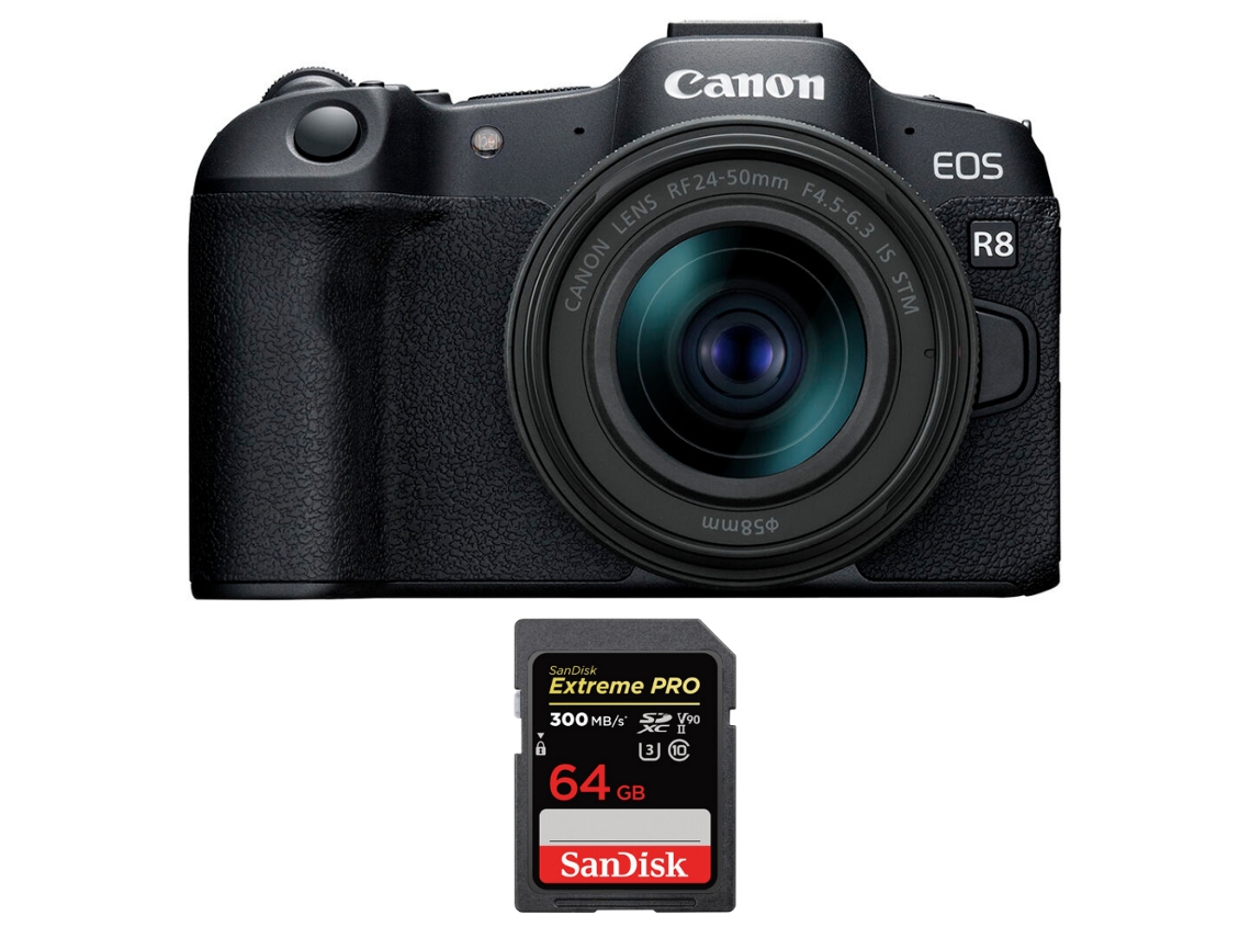 Eos R8 + Rf 24 50mm Is Stm + 1 Sandisk 64gb Uhs ii 300mb/s + Ebook “20 Dicas para Fotos Que Impressionam” CANON