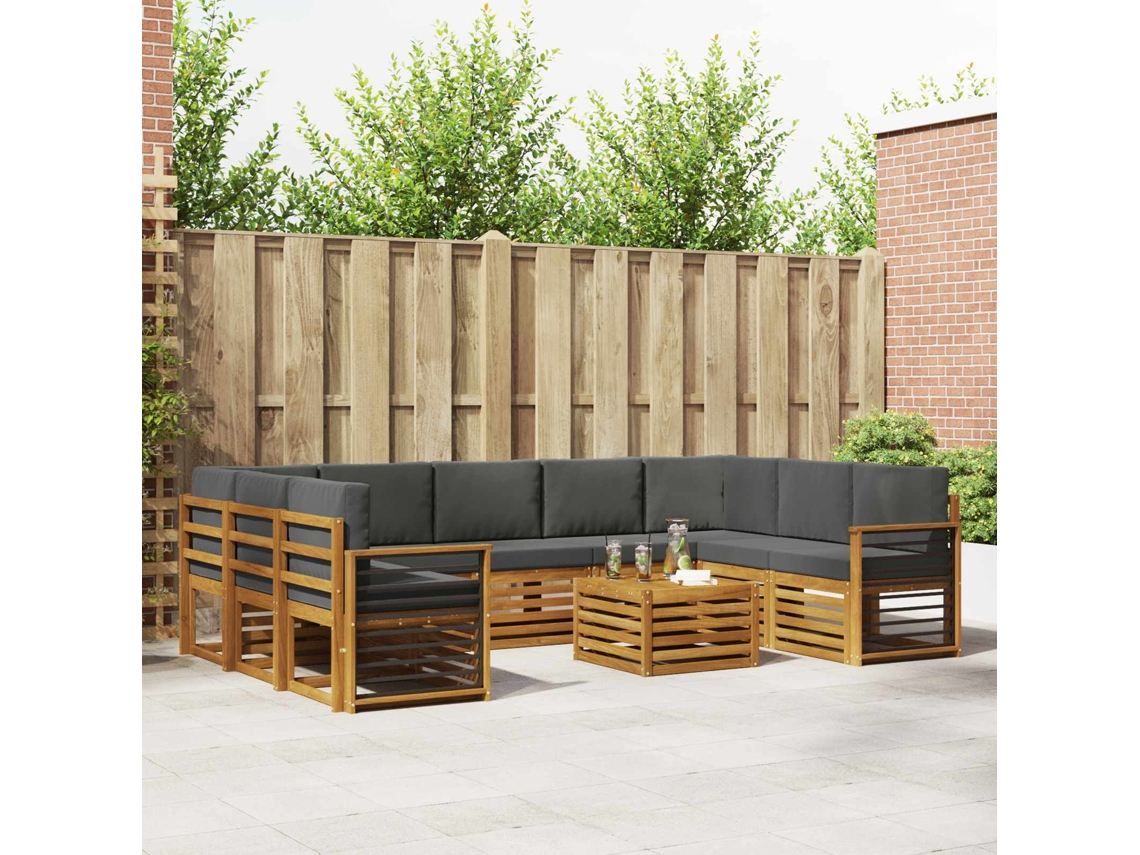 Vidaxl Conjunto De Sofás Para Exterior 10 Unid. Natural E Antracite
