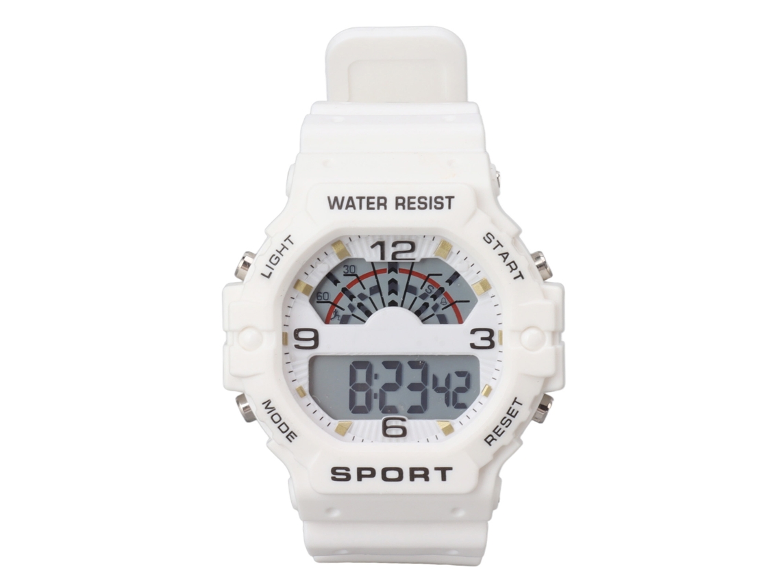 Relógio Digital Masculino Esportivo Cronógrafo Pulseira De Borracha Clássico Vintage Quadrado Wr50m À Prova D'água Branco