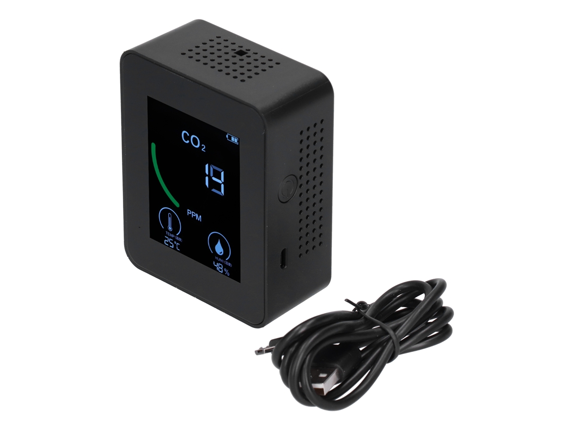 Detector de Qualidade do Ar Digital com Monitor de Co2, Temperatura, Umidade e Tvoc Usb Carregável Preto | S/MARCA