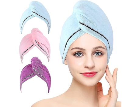 Conjunto De 3 Toalhas De Cabelo De Microfibra Superabsorventes De Secagem Rápida Com Botões E Presilha