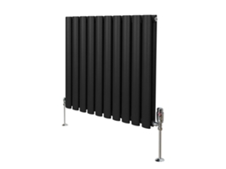 Radiador Coluna Oval Preto 600×600 Mm Em Aço Carbono Com 2684 Btu, Revestimento Triplo E Conjunto De Válvulas